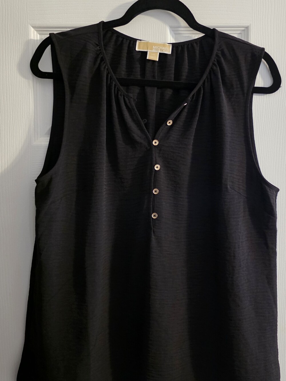 Michael Kors Black Sleeveless Henley-Style Camisole Large